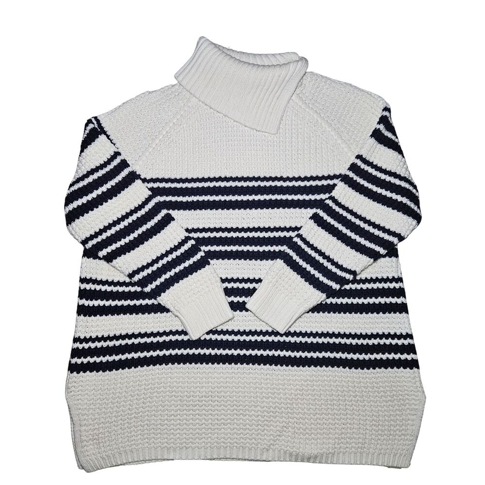 Lands End Womens 1X Oversized Split Neck Chunky Tunic Striped Nautical Sweater